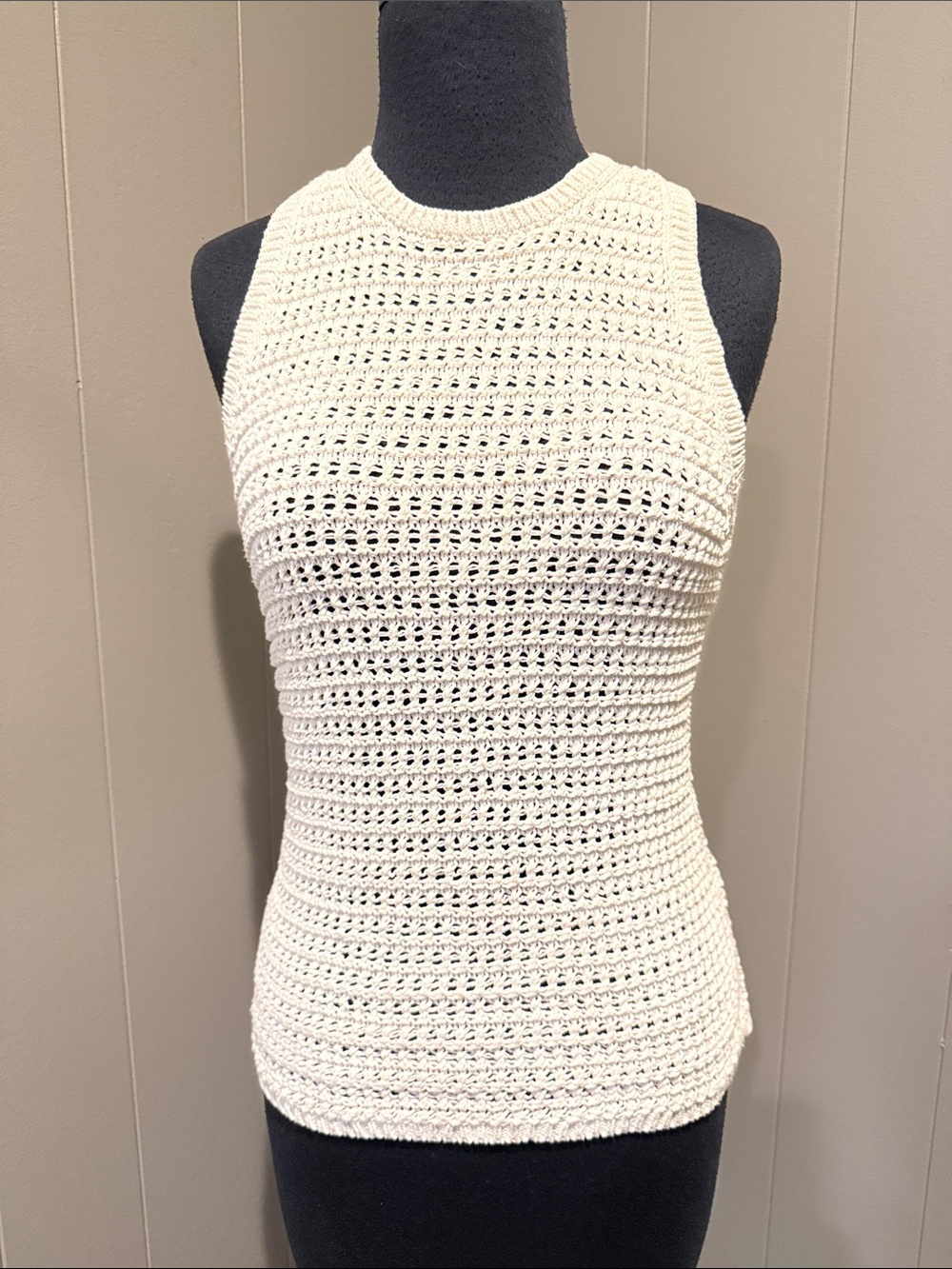 B43 Madewell Women’s Small Cream Crochet Tank Top Thick Heavy-knit